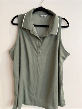 Active USA Sleeveless Polo Tank - Sage with White Trim